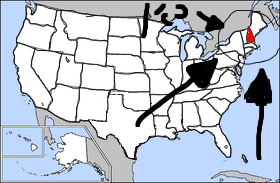 מפת ארצות הברית עם ניו המפשייר מודגשת