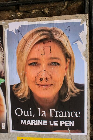 Archivo:Marine Le Pen vandalizado.jpg