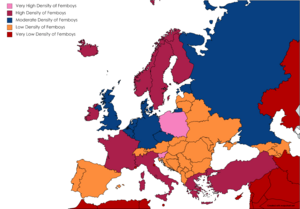 Mapa femboyů v Evropě
