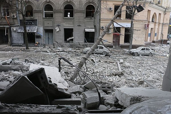 Kharkiv downtown street destroyed by Russian bombardment.jpg