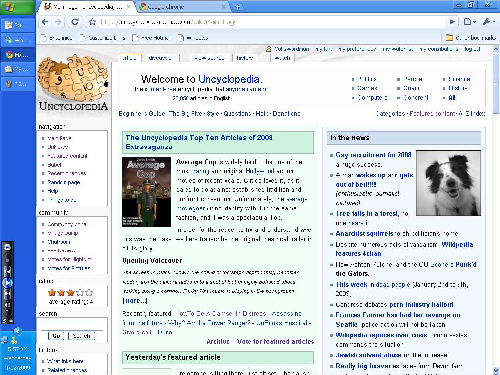 Uncyclopedia's front page