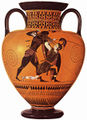 An ancient pot, depicting the death of Hector by the noble bottle of Ajax
