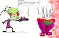 Invader Zim has finally vaporized that annoying purple freak, Barney! For Barney page