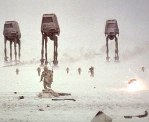 The Rebels attempt to hold against the Metal Whale-Cats of the Empire with success, as noted by the large explosions and dead Rebel soldiers behind the foreground.