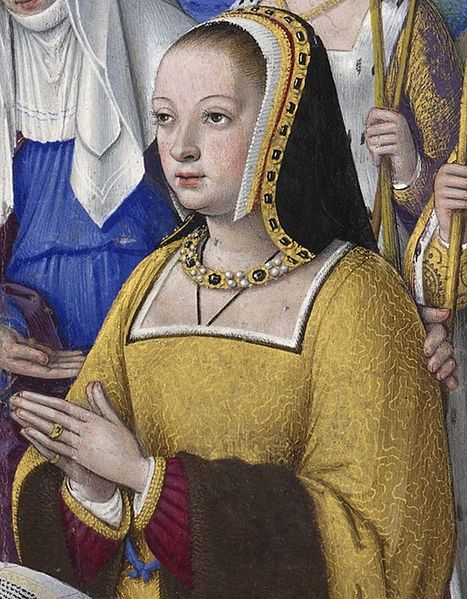 Fichier:BNF - Latin 9474 - Jean Bourdichon - Grandes Heures d'Anne de Bretagne - f. 3r - Anne de Bretagne entre trois saintes (détail).jpg