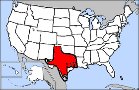 מפת ארצות הברית עם טקסס מודגשת