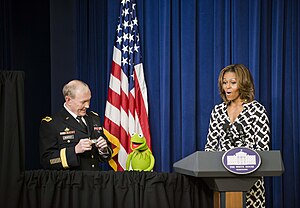 General Dempsey, Kermit the Frog, and Michelle Obama (13115193523).jpg