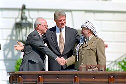 Bill Clinton, Yitzhak Rabin, Yasser Arafat at the White House 1993-09-13.jpg