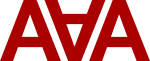 Three dark red letter 'A's, the middle one upside down so they slot into each other.