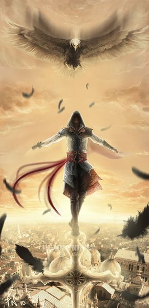 Archivo:Ezio Into the sky by DeadlyNinja.jpg