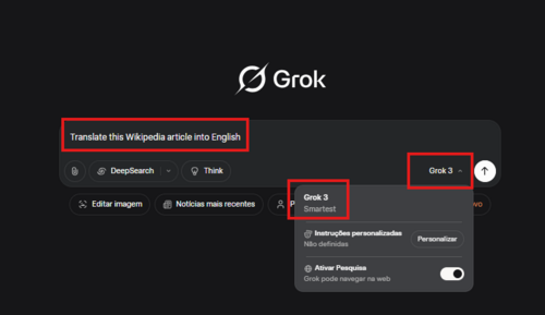 Interfaz de Grok