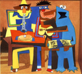 Los tres músicos de la plaza Sésamo, pintura cubista a pedido de la Sesame Workshop[4]