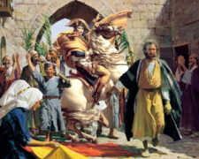 Domingo 29 de marzo: Jesús se reúne con Burro, interpretado por Eugenio Derbez,[5] para cumplir una apuesta de su padre. Montado en su noble corcel, entra a Jerusalén por la puerta grande. Es recibido por Sergio Ramos (de ahí el nombre Domingo de Ramos) y por los jerusalemitas con aplausos y palmas y cánticos de "¡Oh Susana (no llores más por mi)!".