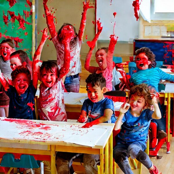 Archivo:Niños pintura roja.jpg