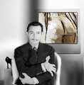 Dalí posando junto a su acuarela Mi culo andando