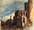Pintura de Hitler "Ruinas de la casa de ese maldito infeliz hijo de remil puta del director de Bellas Artes", 1908