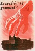 Varující plakát České ligy proti bolševismu z roku 1943. Pražané na plakát dopisovali: "My se nebojíme, my tam nebydlíme".