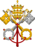 Znak otců papežů s dvěma klíčema zašněrované do uzle a papežskou čepicí se spoustou ozdob a kamínků, která ale stejně již vyšla z módy.