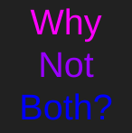 Three words on a black background, each with different colors, one above the other. The first word says "Why" in pink, then "Not" in purple, then "Both" in blue. These are the colors of the bisexual flag.