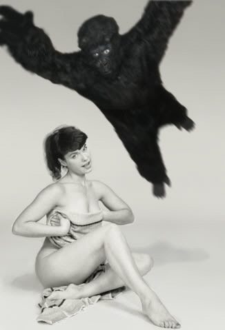 Guy In a Gorilla Suit Diving On a Nude Bettie Page