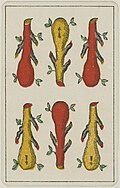 Aluette card deck - Grimaud - 1858-1890 - Six of Clubs.jpg