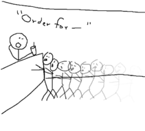 Clamly approach the counter to get drink.png