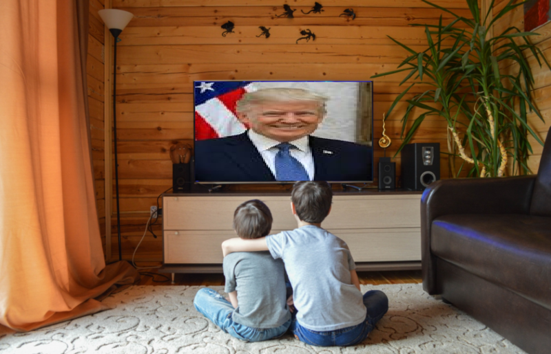 File:Children watching Donald Trump on TV.png