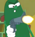 Larry the cucumber goes crazy. For Veggie Tales page