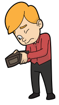 Cartoon Guy Looking For Money In His Empty Wallet.svg