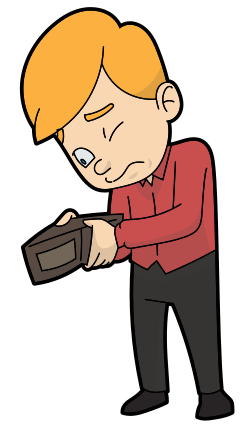 Cartoon Guy Looking For Money In His Empty Wallet.svg