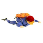 A toy diver with a red beanie.