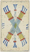 Piedmontese tarot deck - Solesio - 1865 - 7 of Batons.jpg