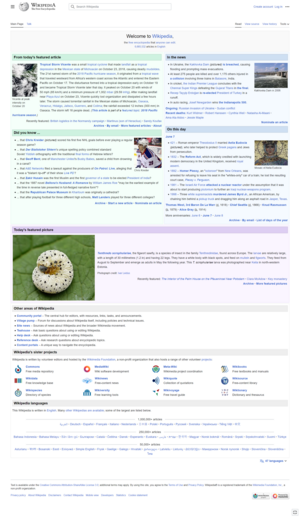 Main page of the English Wikipedia