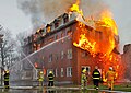 Fire inside an abandoned convent in Massueville, Quebec, Canada.jpg