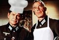 Maj. John Reisman (Lee Marvin at right) and Wladislaw (Charles Bronson at left) (here in German uniforms), getting ready for the big Allies vs. Axis bake-off that ends the film.