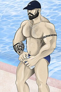 Drawing of a hairy muscular man wearing swim briefs.jpg