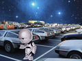 Marvin the robot parking cars (and time machines) at Milliways (Photochopped)