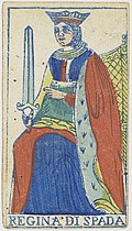 Piedmontese tarot deck - Solesio - 1865 - Queen of Swords.jpg