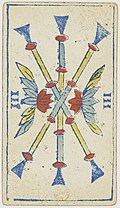 Piedmontese tarot deck - Solesio - 1865 - 3 of Batons.jpg