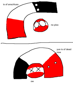 Another comic of Germany stretching over and killing Austria by suffocation when they refuse the Anschluss.