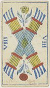 Piedmontese tarot deck - Solesio - 1865 - 8 of Batons.jpg
