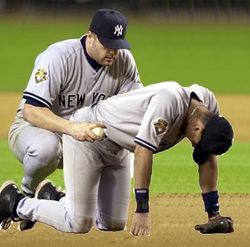 A fan-favorite: players play leap-frog around the bases.