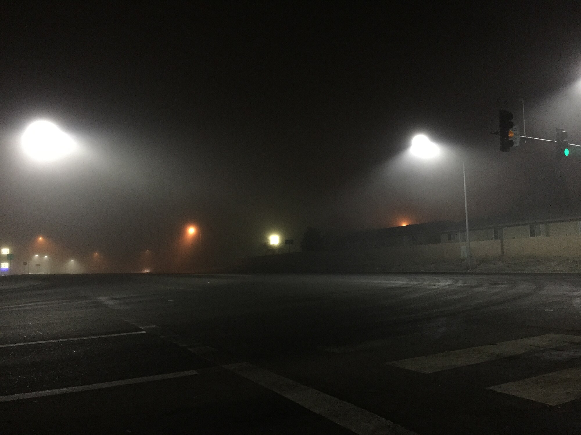2015-01-10 04 49 14 Fog at night at the intersection of Lamoille Highway (Nevada State Route 227) and 12th Street in Elko, Nevada.JPG