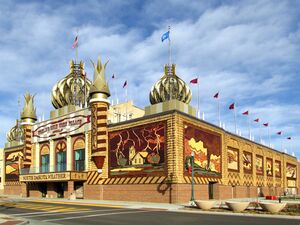 An artist's interpretation of what a corn palace might have looked like