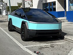 Tesla Cybertruck with teal & black two tone paintjob, Miami Florida Feb 2025 - 2.jpg