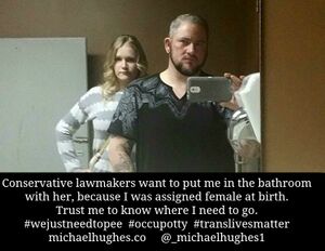 A man in a women's bathroom